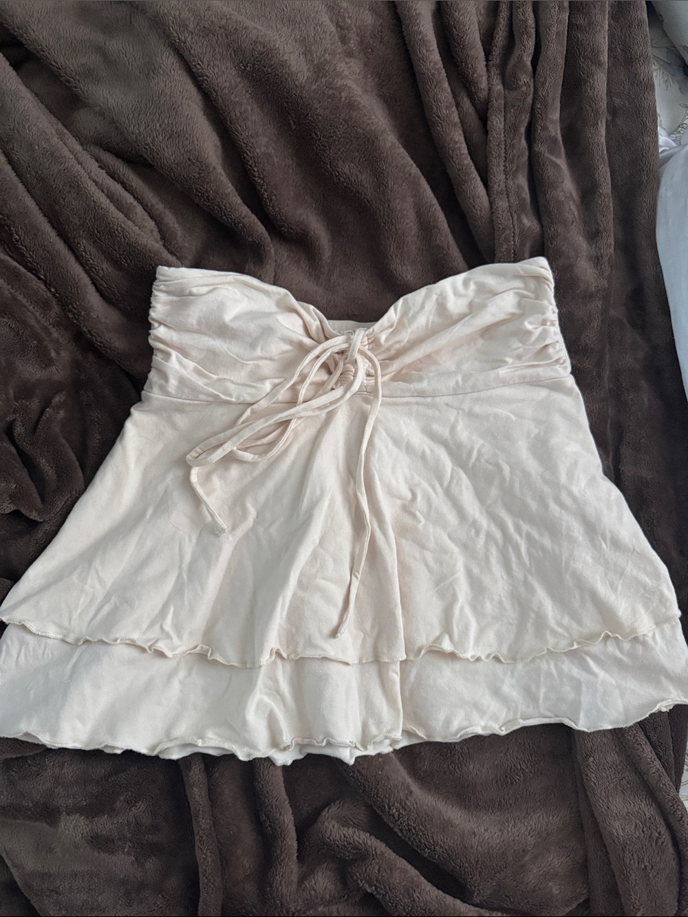 PacSun Cream Tie-Waist Tiered Skater Skirt